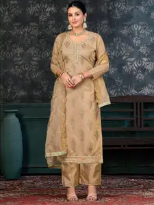 KALINI Beige & Beige Embroidered Unstitched Dress Material