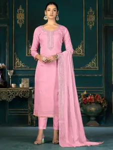 KALINI Pink & Pink Embroidered Unstitched Dress Material