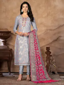 KALINI Grey & Grey Embroidered Unstitched Dress Material