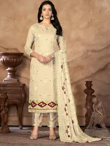 KALINI Beige & Beige Embroidered Unstitched Dress Material