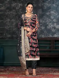 KALINI Multicoloured & Black Embroidered Organza Unstitched Dress Material