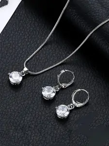 Designs & You Silver Plated White CZ Stone-Studded Pendant Set