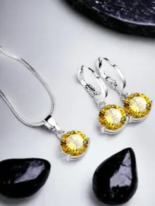 Designs & You Silver Plated Yellow CZ Stone-Studded Colorful Pendant Set