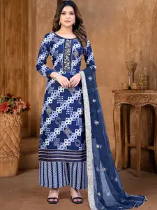 KALINI Blue & Blue Embroidered Pure Cotton Unstitched Dress Material