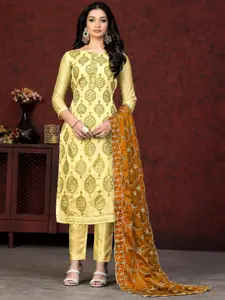 KALINI Mustard & Mustard Embroidered Unstitched Dress Material