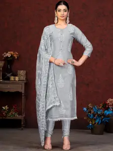 KALINI Grey & Grey Embroidered Unstitched Dress Material