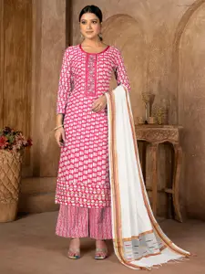 KALINI Pink & Pink Embroidered Pure Cotton Unstitched Dress Material
