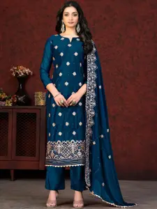 KALINI Blue & Blue Embroidered Unstitched Dress Material