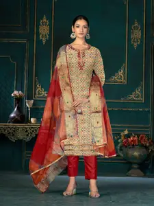 KALINI Geometric Printed Beads and Stones Unstitched Dress Material