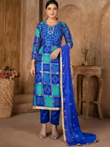 KALINI Multicoloured & Blue Printed Pure Cotton Unstitched Dress Material