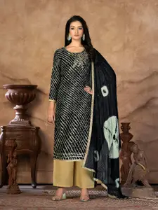 KALINI Black & Beige Embroidered Pure Cotton Unstitched Dress Material