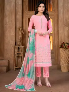 KALINI Pink & Pink Embroidered Silk Georgette Unstitched Dress Material