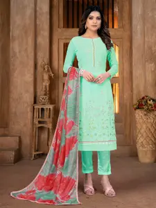 KALINI Sea Green & Sea Green Embroidered Silk Georgette Unstitched Dress Material
