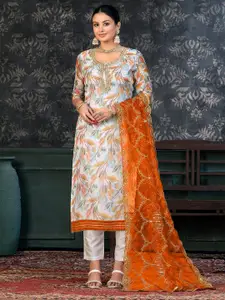 KALINI Floral Printed Sequinned Detailed Organza Unstitched Dress Material