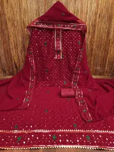 KALINI Maroon & Maroon Embroidered Silk Georgette Unstitched Dress Material