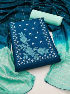 KALINI Blue & Green Embroidered Unstitched Dress Material