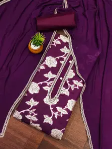 KALINI Burgundy & Burgundy Unstitched Dress Material