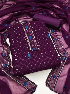 KALINI Purple & Purple Embroidered Silk Georgette Unstitched Dress Material