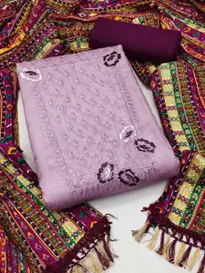 KALINI Purple & Purple Embroidered Unstitched Dress Material