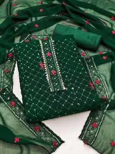 KALINI Green & Green Embroidered Silk Georgette Unstitched Dress Material