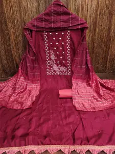 KALINI Maroon & Rust Embroidered Unstitched Dress Material