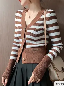 StyleCast Girls Brown Horizontal Striped Shirt Style Top