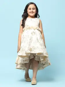 Biba Girls Self Design Sleeveless Floral Applique Fit & Flare Dress