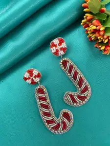 Digital Dress Room Christmas Special Beaded Classic Candy Cane Design Drop Earrings