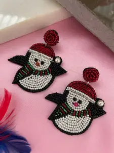 Digital Dress Room Christmas Special Beaded Classic Snowman Design Drop Earrings
