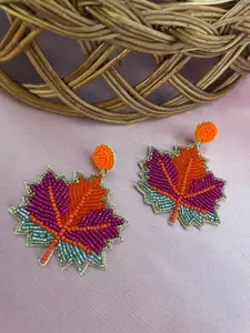 Digital Dress Room Multicoloured Leaf Shaped Studs Earrings