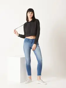 DressBerry Black Hooded Pure Cotton Crop Sweatshirt