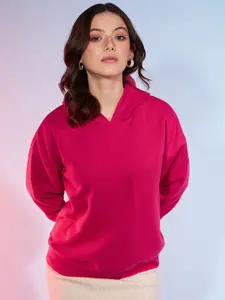 DressBerry Magenta Hooded Cotton Anti Odour Pullover Sweatshirt