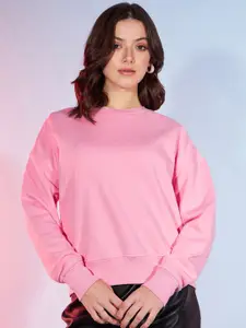 DressBerry Pink Drop-Shoulder Long Sleeve Anti Odour Cotton Pullover Sweatshirt