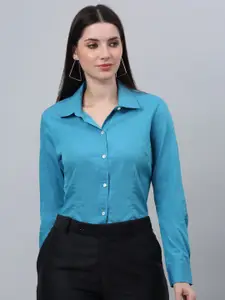 Crozo By Cantabil Women Turquoise Blue Comfort Opaque Formal Shirt