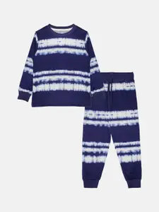 KiddoPanti Girls Tie and Dye Printed Round Neck Long Sleeves Pure Cotton Night suit