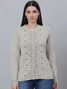Cantabil Geometric Printed Long Sleeves Acrylic Cardigan Sweater