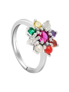 March by FableStreet 925 Sterling Silver Rhodium-Plated CZ-Studded Finger Ring