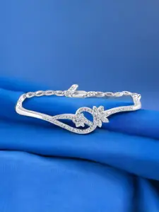 Taraash 925 Sterling Silver Rhodium-Plated CZ Studded Floral Bangle