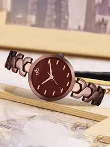 DressBerry Women Brown Brass Embellished Dial & Brown Stainless Steel Straps Analogue Watch DB-017-Brown