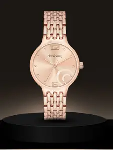 DressBerry Women Rose Gold-Toned Brass Embellished Dial & Rose Gold Toned Stainless Steel Straps Analogue Watch