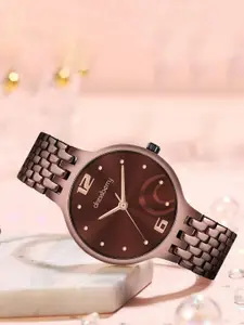 DressBerry Women Brown Brass Embellished Dial & Brown Stainless Steel Straps Analogue Watch DB-016-Brown