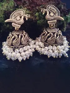 MEENAZ Gold-Plated Peacock Shaped Jhumkas