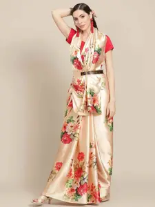 Stylefables Cream-Coloured Poly Georgette Saree