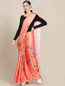 Stylefables Orange Poly Georgette Saree