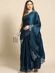 Stylefables Blue Poly Georgette Saree