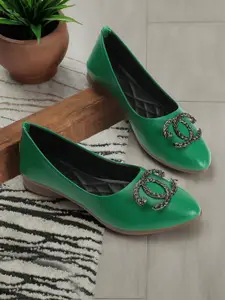 madam glorious Women Green Textured Ballerinas Flats