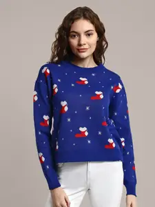 iki chic Conversational Printed Cotton Woollen Oversized Pullover