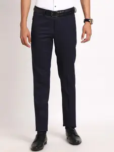 Turtle Men Mid-Rise Checked Smart Skinny Fit Trousers