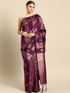 DIVASTRI Burgundy Woven Design Zari Silk Blend Banarasi Saree