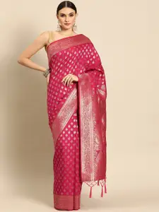 DIVASTRI Rose Woven Design Zari Silk Blend Banarasi Saree
